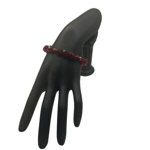 Red Crystal Bead Stretch Bracelet With Silver-Tone Accents